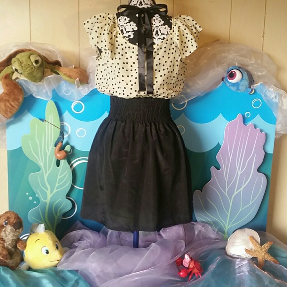 Cream and black Polka-dot satin dress - Picture 4 of 7